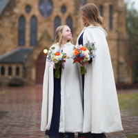 Off-White Hooded Long Satin Wedding Bridal Cape Cloak Reversible