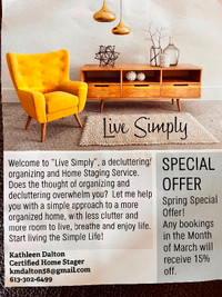 “Live Simply”. Decluttering, Organizing and Home Staging Service