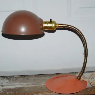 Vintage all metal goose neck lamp. Pink base, brown shade. All original even the cord. Comes with vi...