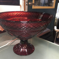 Antique Ruby Red Cut Glass Bowl Thick & Heavy
