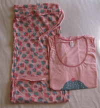 2PC Pink Print Pajama Lounge Set Tank Top Capri Sleep Pant Lg