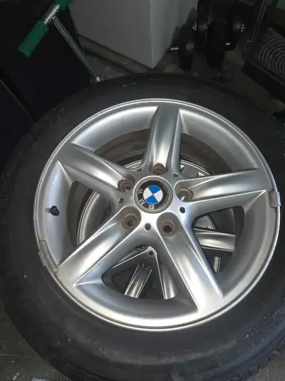 4 tires on rims. Size 205/55R16 bolt pattern is 5x120. Lots of tread on these tires. $400 OBO