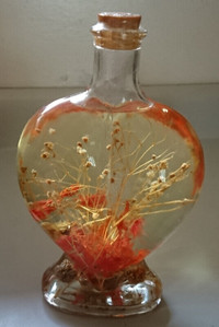 Vintage Heart Shaped Glass Bottle with Bath/Body/Massage Oil