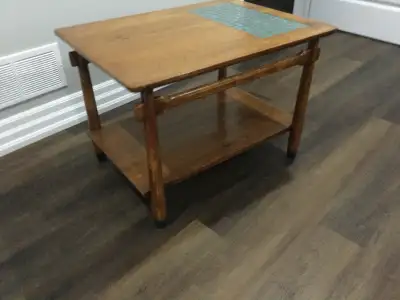 Midcentury side table with tile 29L x 21.5W x 20H