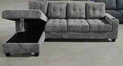 4-Seater pull-out corduroy sectional sofa  , View more