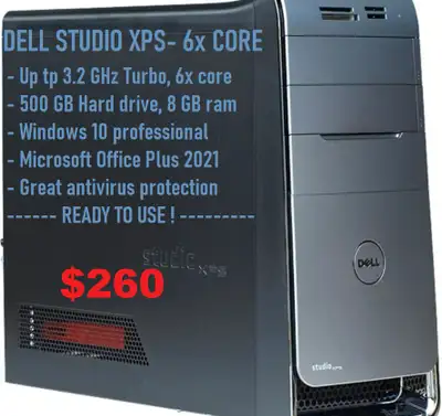 DELL STUDIO XPS. - $260 - See Pic - 6x CORE @ 3.2 GHz Turbo, - 8 GB Ram, 500 GB hard drive, - Window...