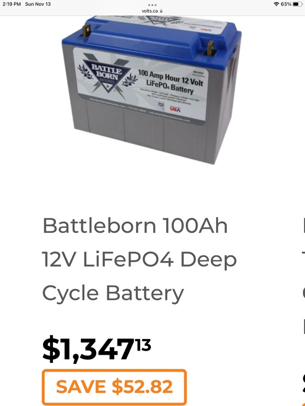 2 battleborn 100 amp 12 volt lithium batteries never used RV