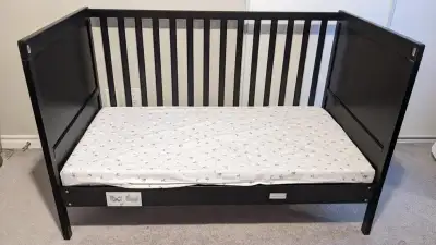 IKEA’s Crib, memory foam matress & protector,  2 cotton sheets, View more