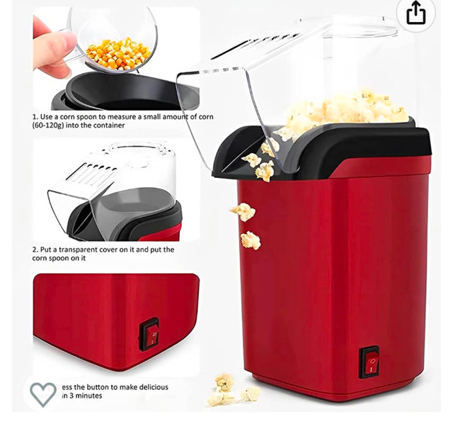 Hot Air Popcorn Maker BPA Free, Air Popper Popcorn Maker with Me in Other in Winnipeg - Image 3