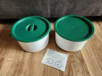 2 NEW/never used TUPPERWARE 'one touch' containers (green lids)