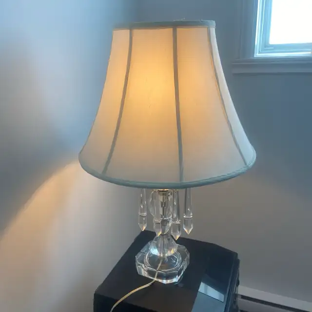 VINTAGE TABLE LAMP - CRYSTAL BASE and EMPIRE STYLE LAMPSHADE in Indoor Lighting & Fans in City of Montréal - Image 5