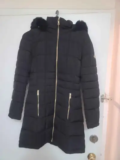 Womens XS Calvin Klein Black Puffer Jacket with Faux Fur Hood, View more