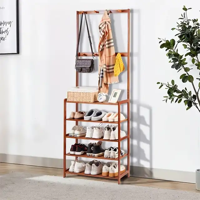 NEW Bamboo and Coat Shoe rack 5-tier shelf organizer entryway in Bookcases & Shelving Units in Edmonton - Image 6