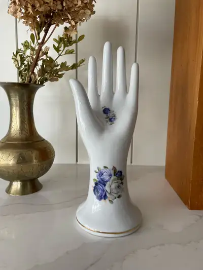 Vintage porcelain floral hand display. Use as a ring holder, to organize and display various types o...
