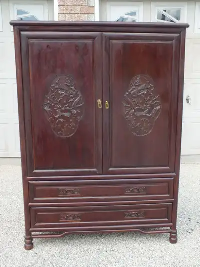 CHINESE ROSEWOOD CARVED CABINET or WARDROBE, View more