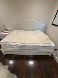 A costume made white full double bed with two matching drawers.