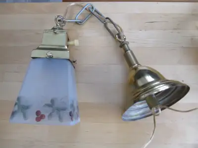 ANTIQUE BRASS CEILING FIXTURE WITH OLD SHADE, View more