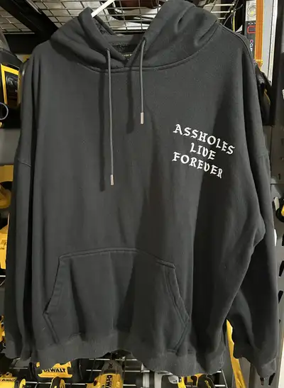 LIGHTLY USED MENS XXL EMBROIDERED ASSHOLES LIVE FOREVER HOODIE, View more
