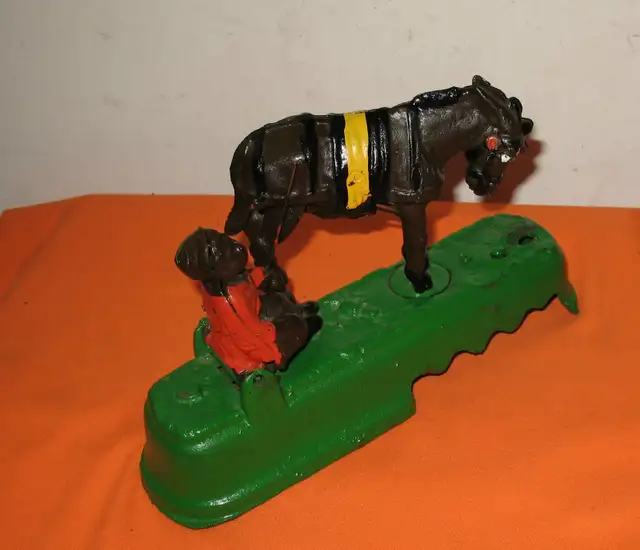 Vintage Kicking Horse - Mule Mechanical Cast Iron Coin Bank Rare in Arts & Collectibles in Edmonton - Image 5
