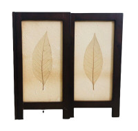Miniature wood and paper screen with skeleton leaves