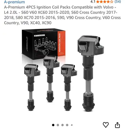 ⚡ A-Premium Ignition Coil Pack 4PCS for Volvo S60 V60 XC60 XC90 2.0L ⚡ ‼️FINAL SALE‼️ Price: $60 CAD...