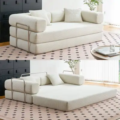 81.6" King Size Convertible Sleeper Sofa Bed With 2 Pillows, View more