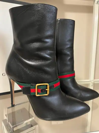Gucci black leather high heel ankle boots, View more