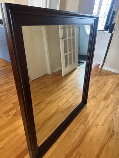 miroir en bois 41” x 47”, mirror in wood 41x47, View more