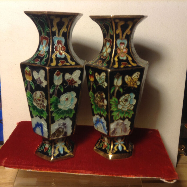 Antiques Pair Cloisonne Vases Hexagonal Decoration in Arts & Collectibles in Vancouver