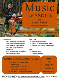 Music Lessons - Composition, Music Theory, Violin, Viola, Piano!