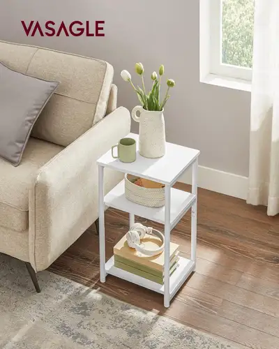 Side Table, Small End Table, Tall Nightstand for Living Room, Bedroom, Office, Bathroom, White ULET2...