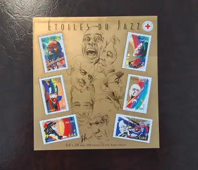 Timbres France bloc feuillet de 6 timbres Étoiles du Jazz 2002, View more