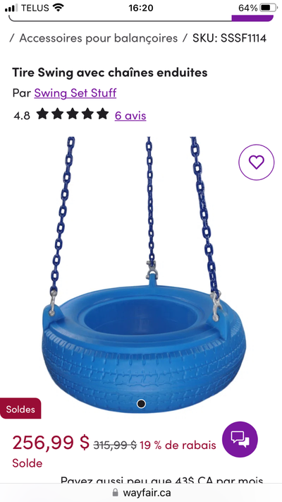 Tire Swing with Coated Chains and hooks for kids over 6 months, View more