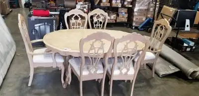 DOUBLE PEDESTAL DINING TABLE W/6 CHAIRS, View more