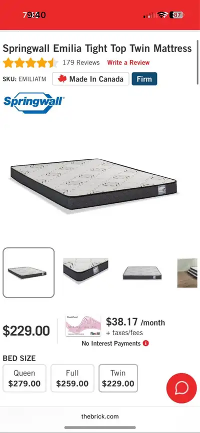 Springwall Emilia Tight Top Twin Mattress, View more