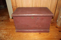 Old Antique Small Blanket Box In Red Paint