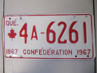 Quebec 1867 Confederation 1967 Licence Plate Clean Rare Cir 1967