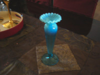 jefferson Glass Blue Opalescent  Crimped Top Bud Vase