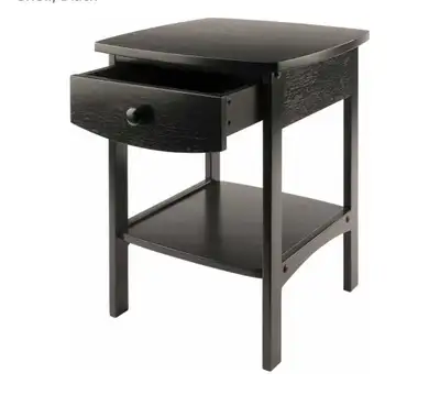(2) Wood End Table/Night Stands with Drawer and Shelf, Black, View more