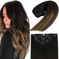 Remy Hair Extensions SunKiss Caramel Ombre Dark Clip In 20"L