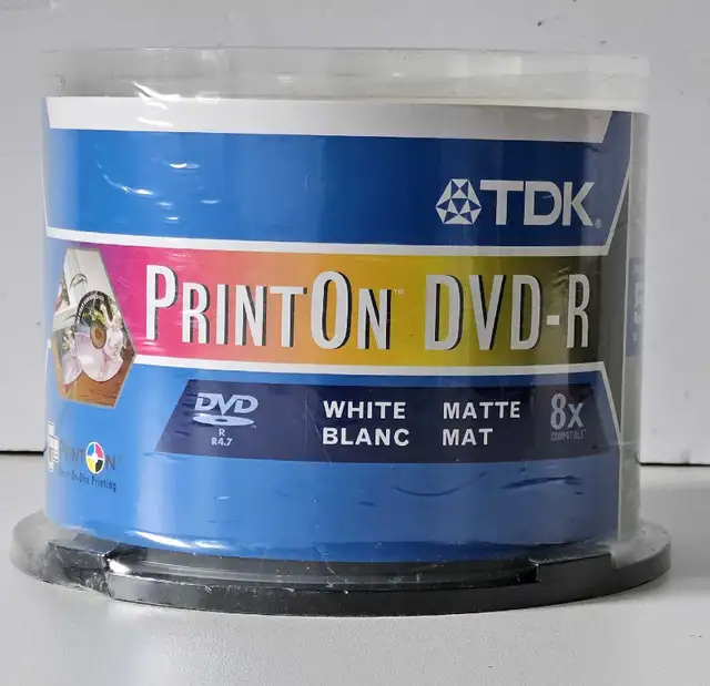 TDK DVD-R PRINT-ON White Matte 4.7 GB 50-Pack Blank Discs in CDs, DVDs & Blu-ray in City of Montréal - Image 2