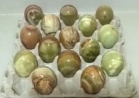 Vintage Green Brown Stripe Onyx Carved Stone Eggs