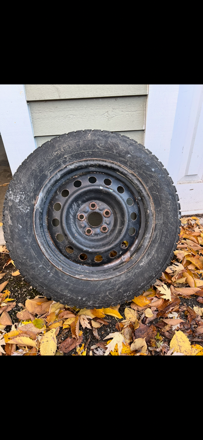 Set of 4 Nokian Hakkapeliitta R5 195/65R15 91R Radial Tubeless tires mounted on steel rims. Used wit...