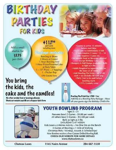 Have your child's Birthday Party with us! Package includes - Bowling and Shoes / 2 Hours at Center /...