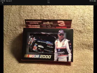 Dale Earnhardt tin with 2 decks never used $ 10 , NHL cup champ tin 2 decks never used $ 10 , NHL he...