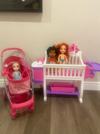 Doll crib and stroller set with dolls 