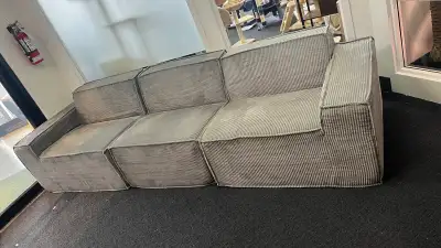 111" Modular Boneless Compressed Sofa, Grey Corduroy Sectional C, View more