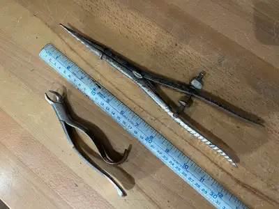 For sale at LeToolman's Antique Tools in Verner. 1.) Antique medical 1890 Kelsey's hemorrhoid forcep...