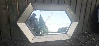 Decorative mirror, irregular hexagon shape with antique patina, View more
