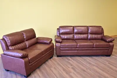 New brown leather sofa & loveseat. Free delivery & sofa disposal, View more